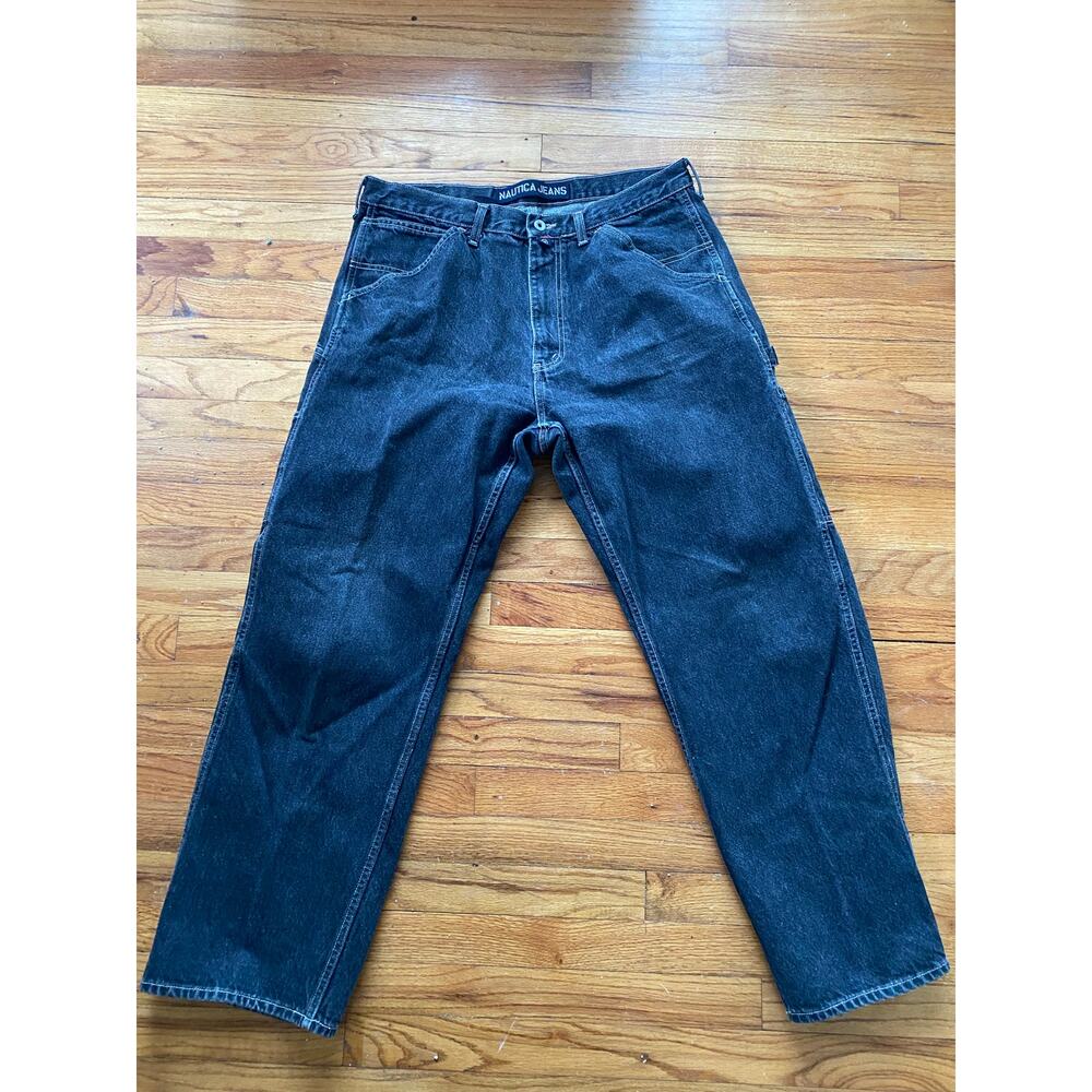 Vintage Y2K Nautica Jeans Men 36x32(31) Baggy Skater Wide Loose Black Carpenter